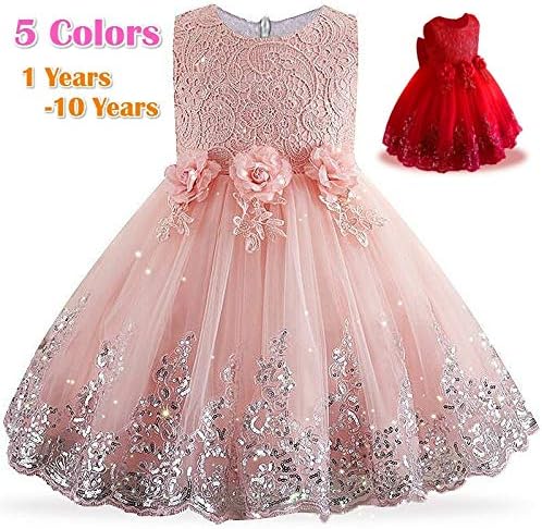 Baby Girls Dress Girls Lace Sequins Formal Evening Wedding Gown Tutu Princess Dress