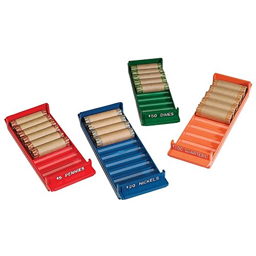 MMF Industries Porta-Count Rolled Coin Storage 4 Tray Set, Color-Coded Thermoplastic, Assorted Colors (212080000)