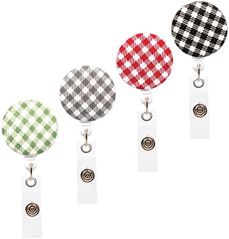 Ascrafter Fabric Grid Pattern Retractable Name Card Badge Holder with Alligator Clip, ID Badge Reel Clip On Card Holders, 4 Pack(Dark Color)