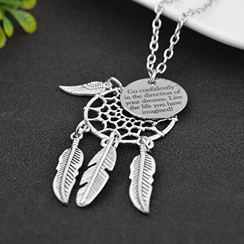 MJartoria Women's Dangling Feather Charms Filigree Tribal Dreamcatcher Pendant Chain Necklace (Go Confidently) - Thumbnail 3