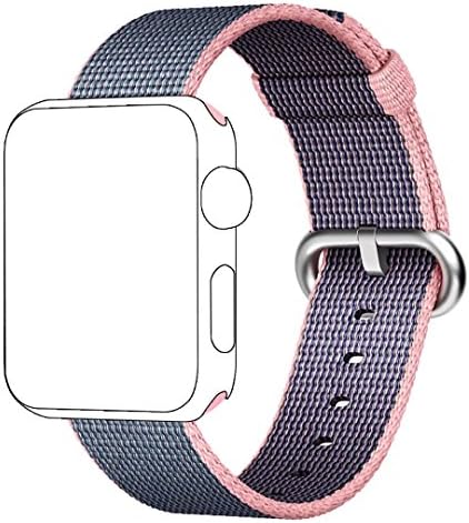Band for Apple Watch 38mm,QIFIT Third Party Fine Woven Nylon Wrist Strap Bracelet Replacement Band with Stainless Steel Buckle for Apple Watch Series 2 / 1, Sport, Edition,38mm,Lightpink Midnightblue