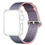 Band for Apple Watch 38mm,QIFIT Third Party Fine Woven Nylon Wrist Strap Bracelet Replacement Band with Stainless Steel Buckle for Apple Watch Series 2 / 1, Sport, Edition,38mm,Lightpink Midnightblue