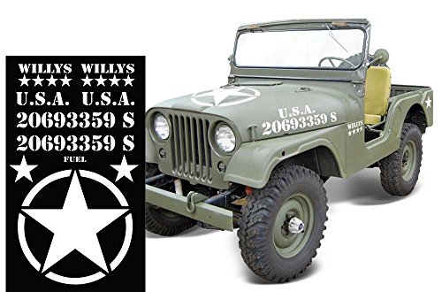 Military Decal Set Willy's sticker Compatible with Jeep Wrangler RUBICON White