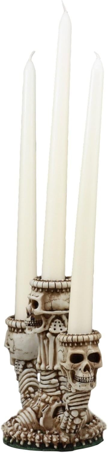 Ebros Gothic Trio Ossuary Graveyard Skulls and Skeleton Bones Candelabra Candle Holder Statue Wicked Skeletal Altar Shrine Figurine: Home & Kitchen