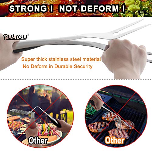 POLIGO 19PCS BBQ Grill Tools Set Extra Thick Stainless Steel Barbecue Grilling Accessories Set with Aluminum Case for Christmas Birthday Gifts - Outdoor Grill Utensil Kit Ideal Presents for Dad Men