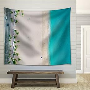 an Aerial View of The Tropical Beach with White Sand - Fabric Wall Tapestry Home Decor - 51x60 inches