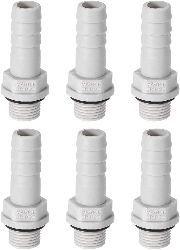 sourcing map PVC Barb Hose Fitting Connector Adapter 8mm or 5/16" Barbed x 1/8" G Male Pipe 6pcs, Grey, 5/16" x G1/8