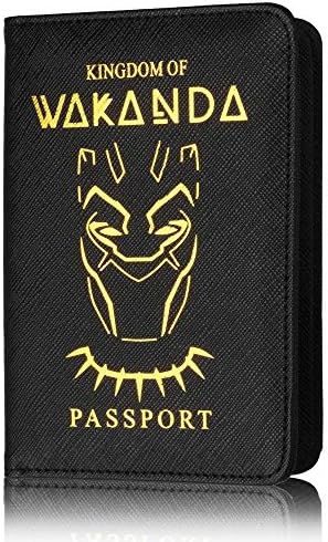 Black Panther Wakanda Passport Holder RFID Blocking Leather Passport Holder Case with Multi Card and Ticket Slots
