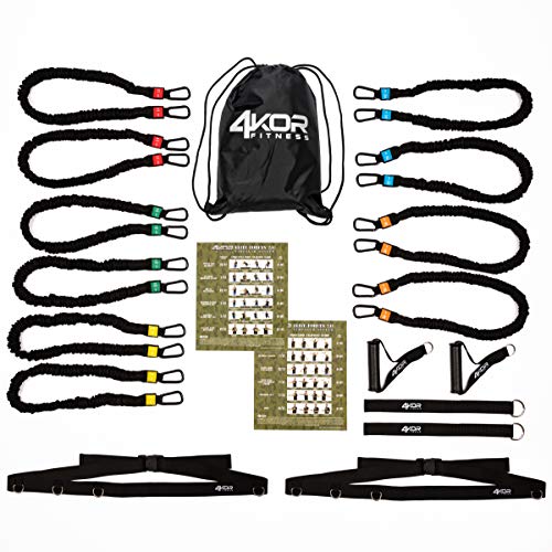 4KOR-Fitness-Resistance-Cord-System-with-Interchangeable-Handles-Protective-Nylon-Sleeves-Anchor-Straps-and-Carrying-Bag-Perfect-for-Dynamic-Warmups-Crossfit-and-Rehab
