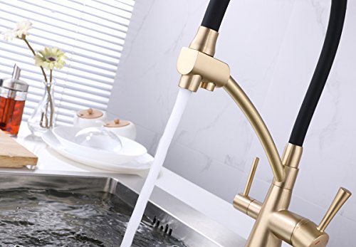 GAPPO Commercial Pull Out Kitchen Sink Faucet Dual Handle 3 in 1 Water Filter Purifier Faucets Gold