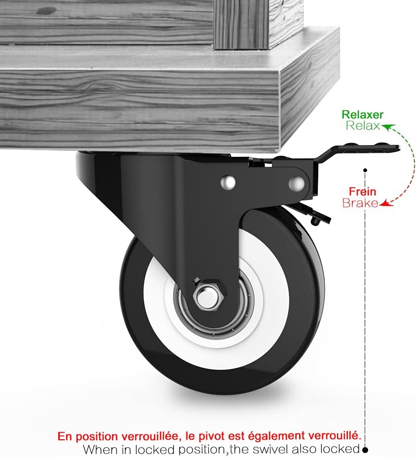 2" Swivel Caster Wheels with Safety Dual Locking and Polyurethane Foam No Noise Wheels, Heavy Duty - 150 Lbs Per Caster (Pack of 4): Industrial & Scientific