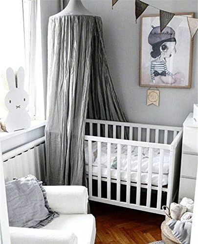 CdyBox Children Room Dome Cotton Cloth Hanging Mosquito Net Bed Canopy Playhouse for Baby Kids (Gray)