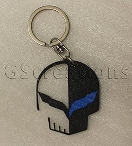 Image of GScreations C7 Corvette Racing Jake Punisher Skull Emblem Keychain with Custom Eye Colors (Black Jake with Blue Eye)