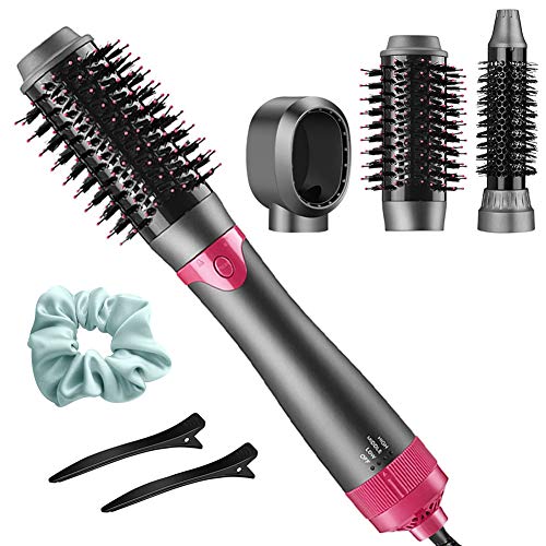 Hair Dryer Brush, Upgraded Hot Air Brush, 4 IN 1 One Step Hair Dryer & Volumizer, Negative Ion Hair Straightener Brush with Interchangeable Brush Heads for Reducing Frizz and Static (Gray)