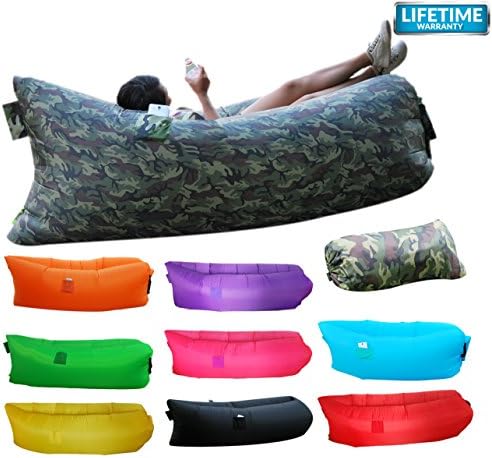 Inflatable Lounger, Air Chair Topie Original, Ripstop Parachute Polyester Material, Easiest Lounger to Inflate, Lay Bag Air Hammock (CAMO)