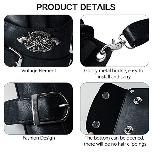 WINGOFFLY Hair Scissor Holster Pouch with Waist Shoulder Belt for Hairdressers Barber PU Leather Shears Hairdressing Tool Case Bag Holder Black