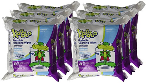 Flushable Baby Wipes for Kids, Sensitive by Kandoo, Hypoallergenic Potty Training Wet Cleansing Cloths Refills, Unscented, 50 Count per Pack, Pack of 12