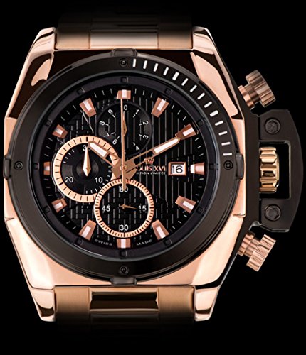 LOUIS-XVI-Herren-Armbanduhr-De-Custine-Stahlband-Rosegold-Schwarz-Chronograph-Analog-Quarz-Edelstahl-550