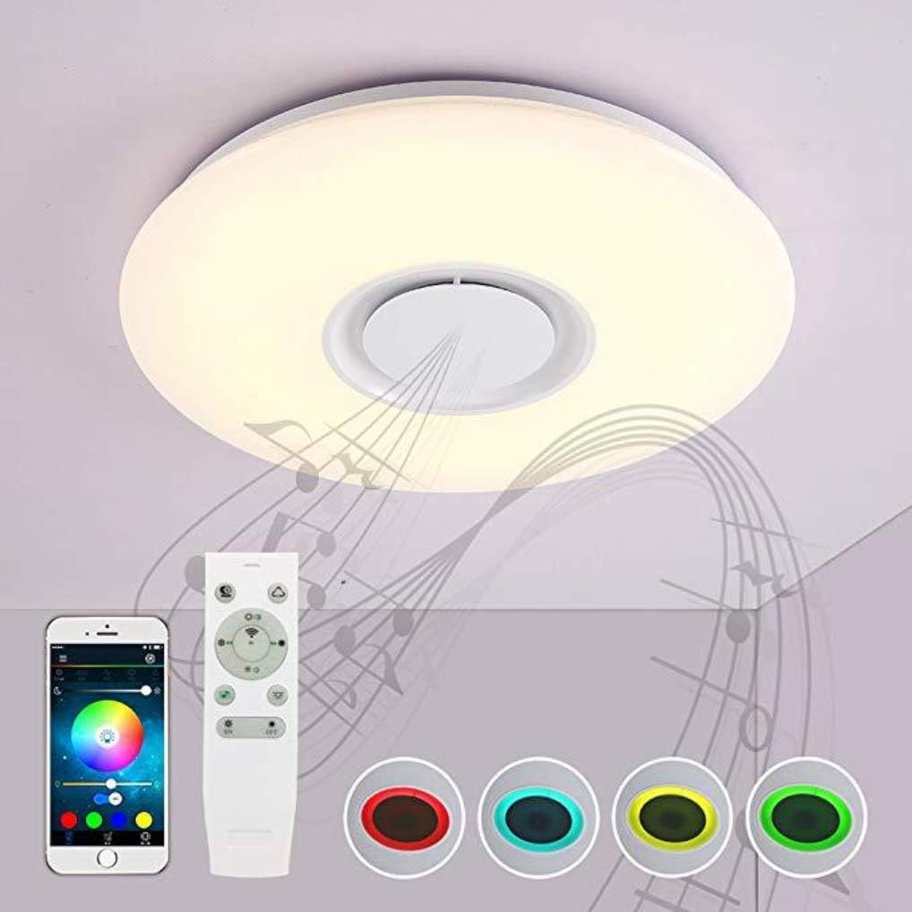 SHADIOA CeilingCeiling Light LED With Bluetooth Speaker For Musiqu, Remote APP Dimmable RGBW Change, Pendant Chandelier Smart Home Party Lamp Lamp, Compatible With Amazon Alexa,500MM/48W+RGB