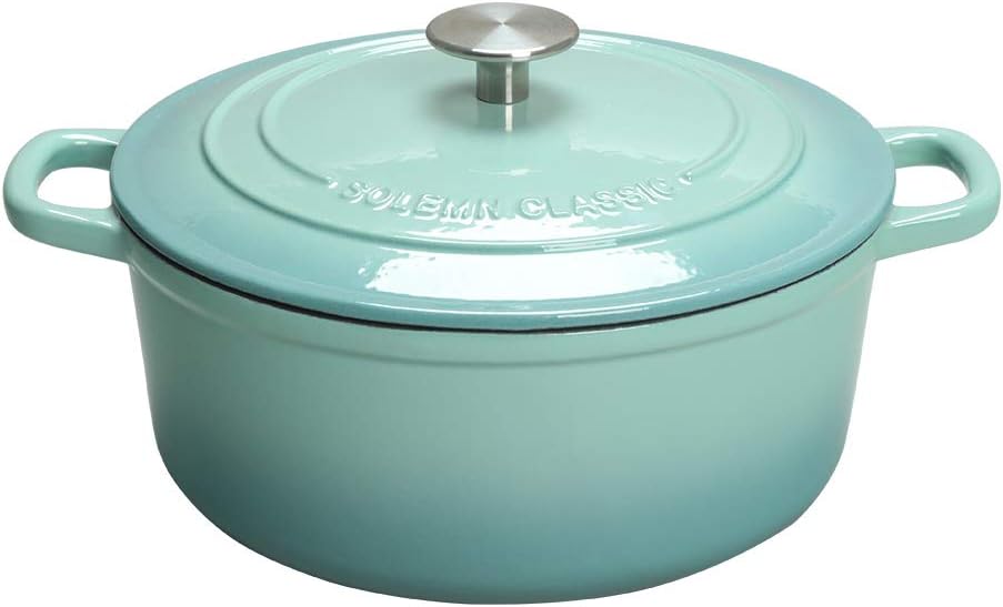 EDGING CASTING Enameled Cast Iron Covered Dutch Oven with Dual Handle, 3.5 Quart, Peacock Blue