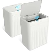 Naisu 4 Gal Bathroom Trash Can with Lid,Automatic Garbage Can with Touchless and Sealed Design,Slim Motion Sensor Waterproof Plastic Trash Bin Suitable for Bedrooms,Bathrooms,Kitchens（2 Pack, White）