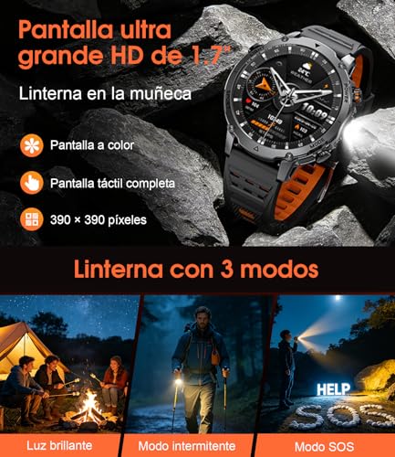 SUNKTA Smart Watch for Men 1400 mAh Battery 1.7 Inch HD Calls Bluetooth Military Smartwatch 100+ Sports and Fitness Modes with iOS and Android, Health Monitor, Sleep, Pedometer, Black