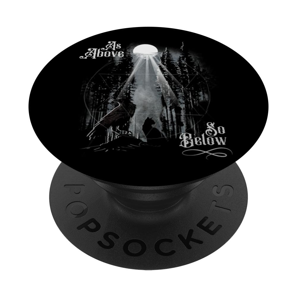 Mens As Above So Below Wiccan Pagan Tree Of Life Crow Cat PopSockets Swappable PopGrip