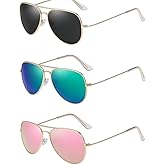 UP EYEWEAR 3-Pack Aviator Polarized Sunglasses Womens & Men – UV400 Protection, Stylish & Lightweight Mens Sunglasses, 3 Colors (Grey/Green/Pink, 58mm - Medium)