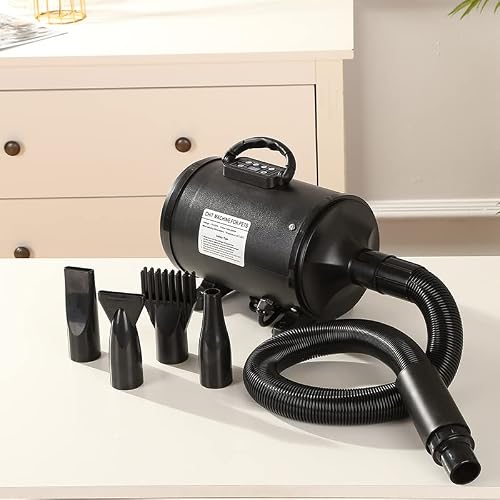 Segawe Pet Hair Dryer – Quick Grooming Blower With 3 Nozzles, Adjustable Heat & Speed, 110V (Black)