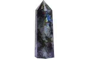 Runyangshi Labradorite Natural Healing Crystal Wands Height 2"-2.4", 6 Faceted Prism Wand Reiki Chakra Stone, Natural Quartz