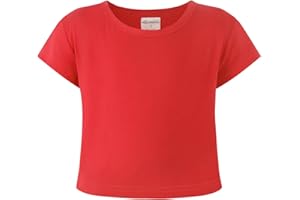 Noomelfish Girls Short Sleeve Crop Tops Kids Summer Dance Cropped T-Shirts (5-14 Years)