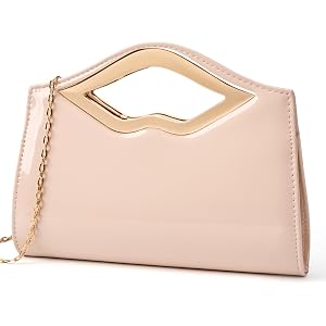 Gurina Patent Leather Clutch for Women with Lips-Shaped Handle​ & Detachable Chain, Perfect for Wedding, Party & Prom