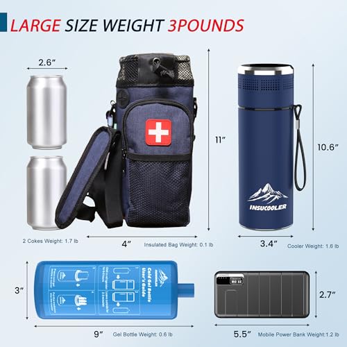 INSUCOOLER - Funda de Viaje con Enfriador de Insulina, Aprobada por TSA, Refrigeración 48H para 3-7 Bolígrafos, Enfriador de Medicamentos para Viajes, Pantalla Digital de Temperatura