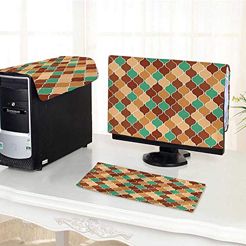 Jiahonghome Flat Screen Protector 3 Pieces Quatrefoil Style Arabic Ornamental Lattice Culture Art Pink Blue Anti-Static Vinyl /29"