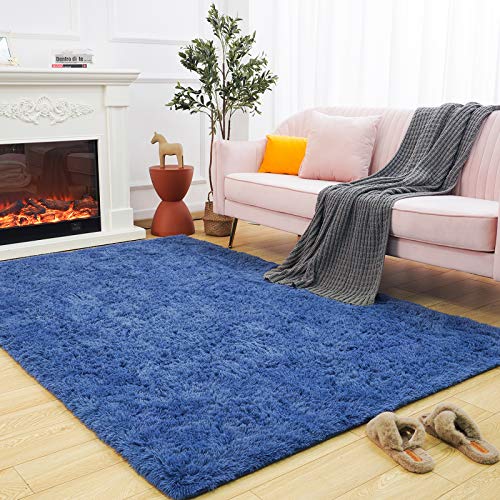 Maxsoft Fuzzy Rugs for Living Room, Navy Blue Shag Rugs for Bedroom, 5