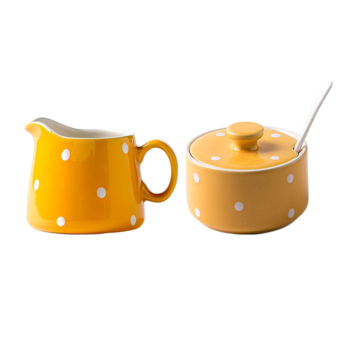 Photo 1 of **CHIPPED**
CHOOLD Chic Polka Dot Ceramic Sugar and Creamer Set with Spoon Creamer Serving Set for Coffee and Tea(Pink/Blue/Yellow)