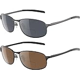 DEHOTRE 2 Pack Bifocal Reading Sunglasses Men Stainless Steel Frame Sun Readers for Driving Zero Top UV400 Metal Hinge