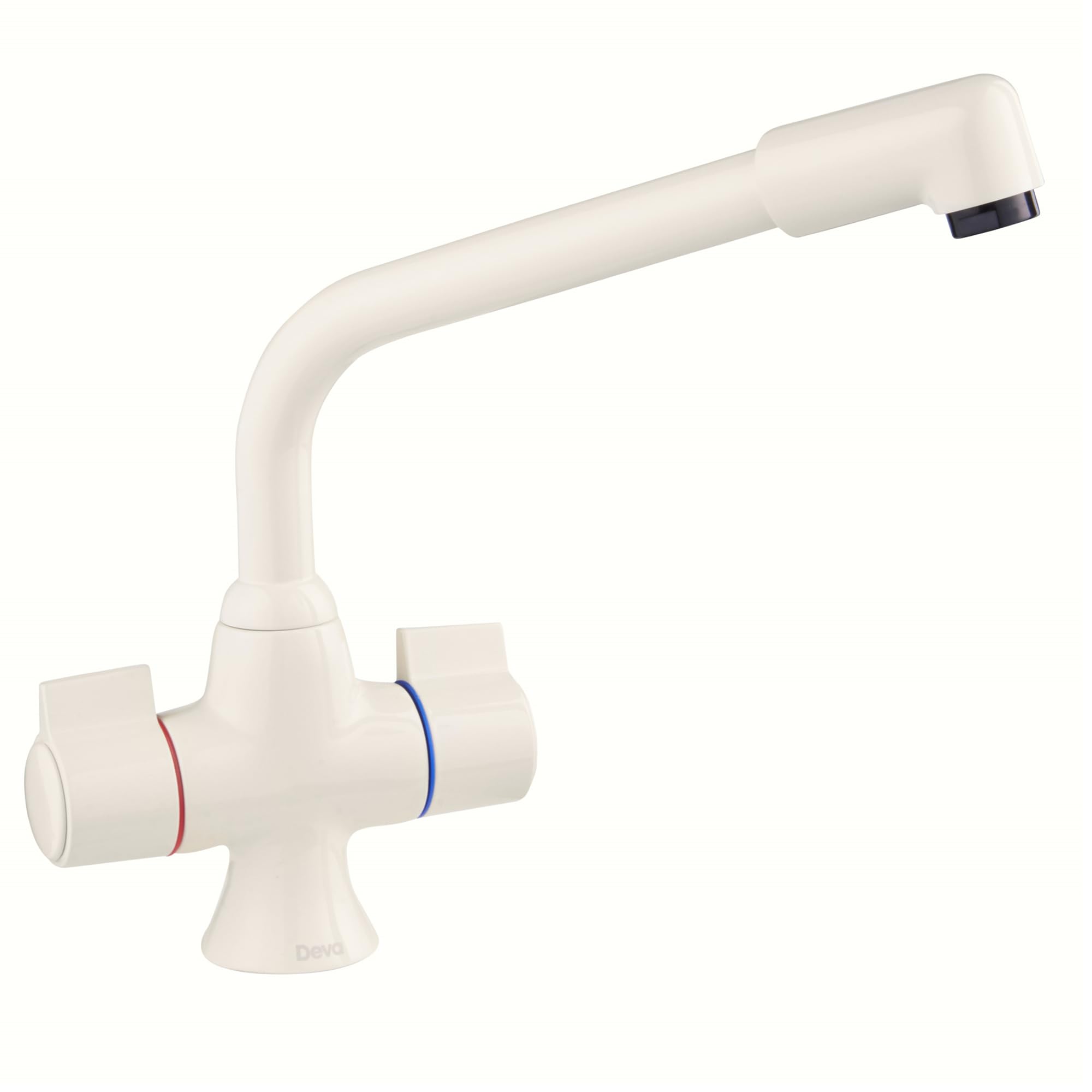 Deva Sauris SMS172/004 Kitchen Mono Sink Mixer Tap Beige Finish | Dual Flow | 360° Swivel Spout | Large Easy Use Hot & Cold Handles | for Double Or Single Basin | 12 Year Warranty