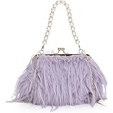 NZYDGXSY Women Pearl Ostrich Feather Tote Bag Fluffy Purse Clutch Feather Evening Handbag for Wedding Party (6)