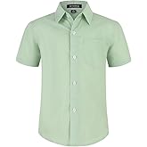 Spring&Gege Boys' Short Sleeve Dress Shirts Formal Uniform Poplin Solid