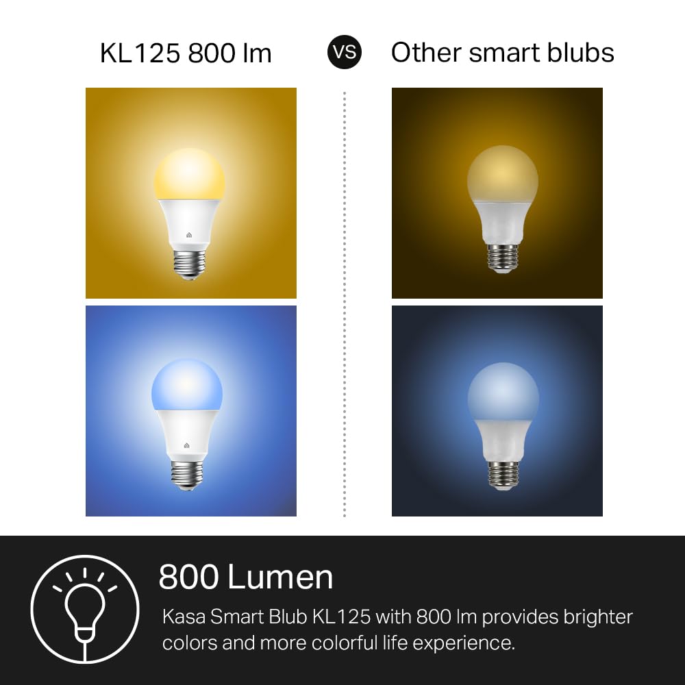 New Kasa Smart Bulb, Full Color Changing Dimmable Smart WiFi Light Bulb Compatible with Alexa and Google Home, A19, 9W 800 Lumens,2.4Ghz only, No Hub Required, 1-Pack (KL125), Multicolor - View 4