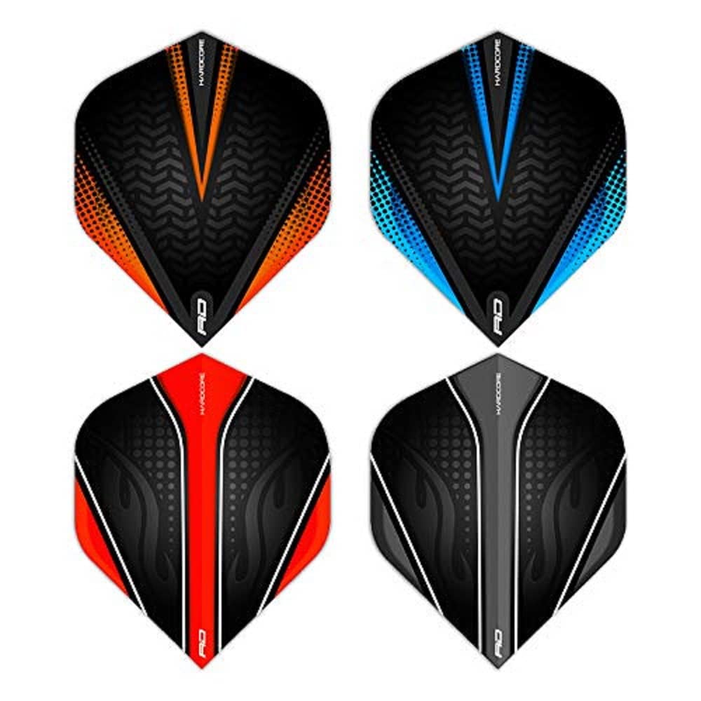 RED DRAGON Hardcore Selection Pack Black V Extra Thick Standard Dart Flights - 4 sets Per Pack (12 Dart Flights in total)