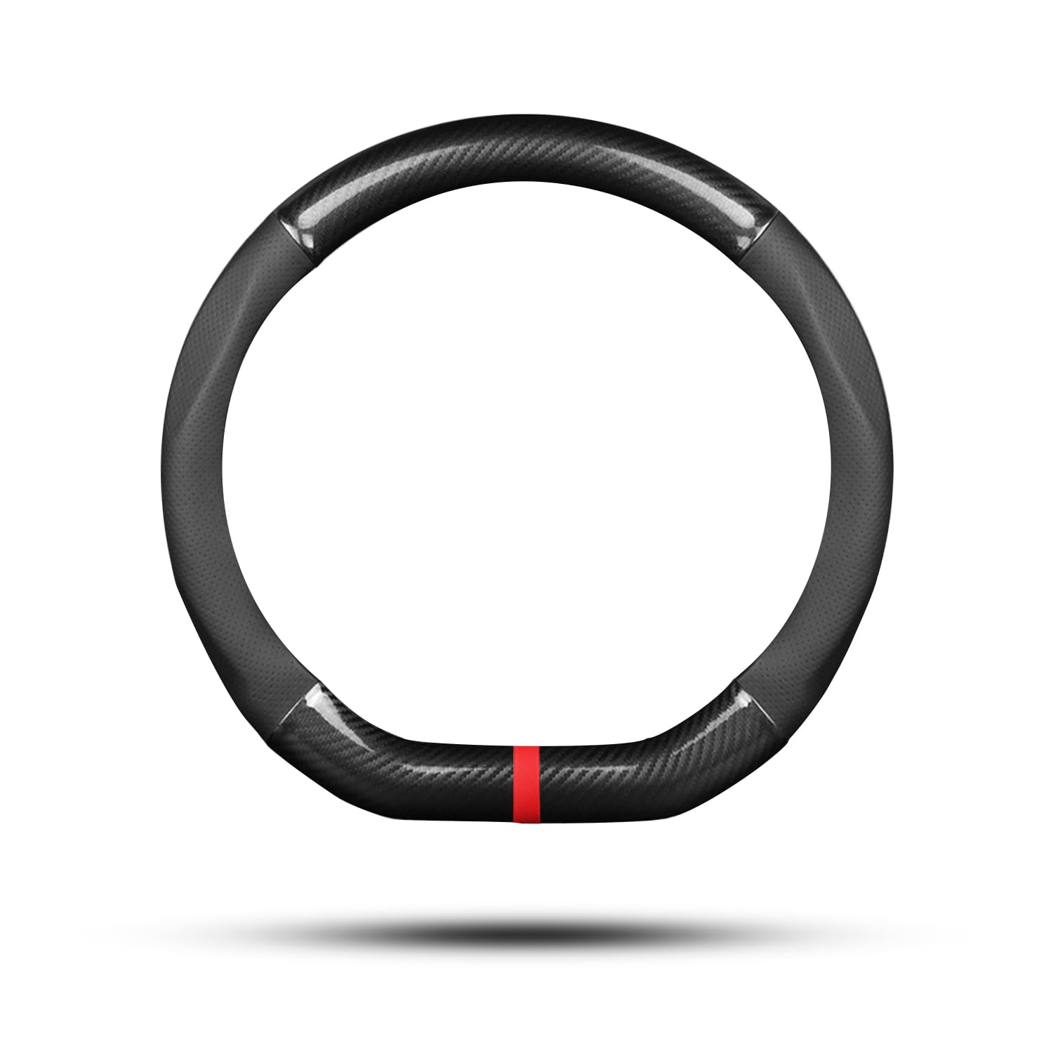 Ergocar Car Steering Wheel Cover Non-slip Car Steering Wheel Protector Sport D-shape Carbon Fiber & PU Leather Universal For Diameter 38cm(15") (Black-stripe-B)