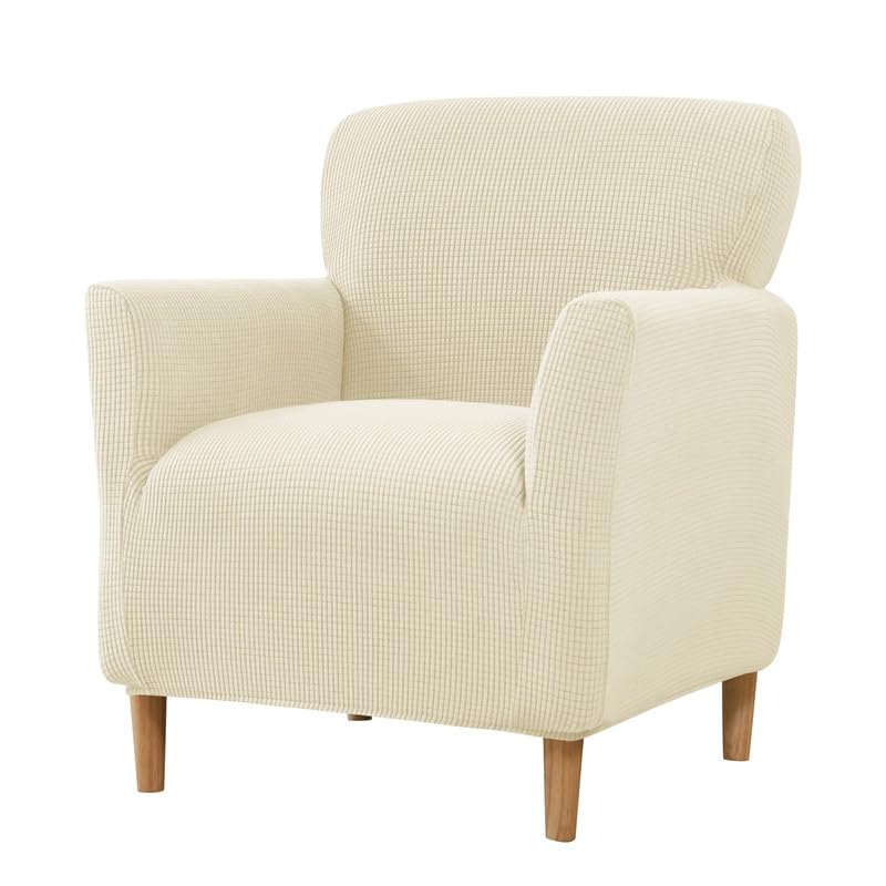 Photo 1 of ***MINOR DAMAGE*** ***READ CLERK NOTES*** Elehealthy Stretch Chair Covers Banquet Armchair Slipcovers Knitted Armchair Sofa Covers Chair Slipcover Anti-Slip Furniture Protector for Living Room Friendly for Kids Pets (Beige)