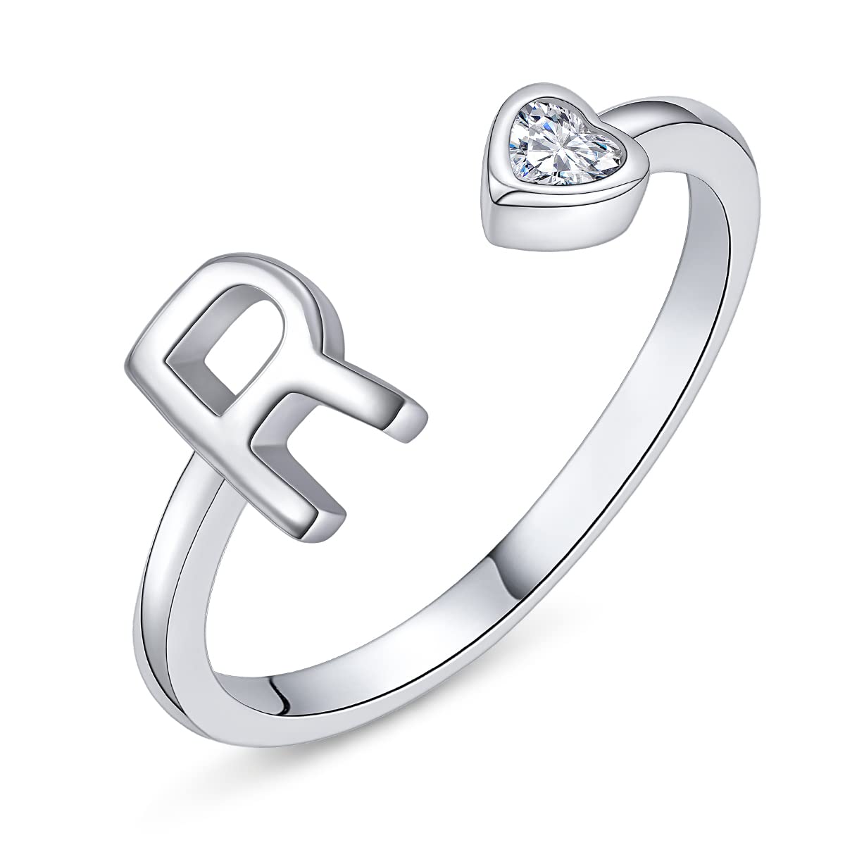 PEARLOVE 925 Sterling Silver Initial Rings for Women Girls A-Z Stackable Adjustable Silver Ring Jewelry Gifts