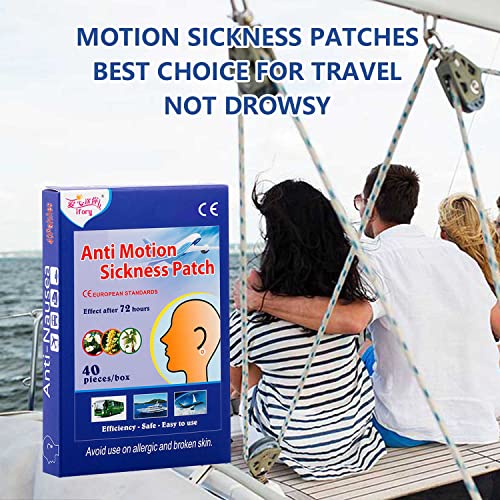 ifory 40 Count Motion Sickness Patches & Sea Sickness Patches for The Relief of Nausea and Vertigo in Adults and Kids from Car Sick, Cruise, Seasick - Behind Ear Non Drowsy