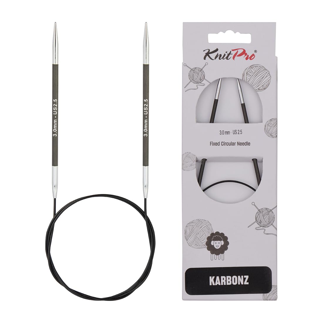 KnitPro Karbonz Fixed Circular Needles 24" (60cm) | 3.00 mm