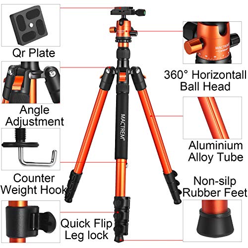 MACTREM Professional Camera Tripod with Phone Mount, 62" DSLR Tripod