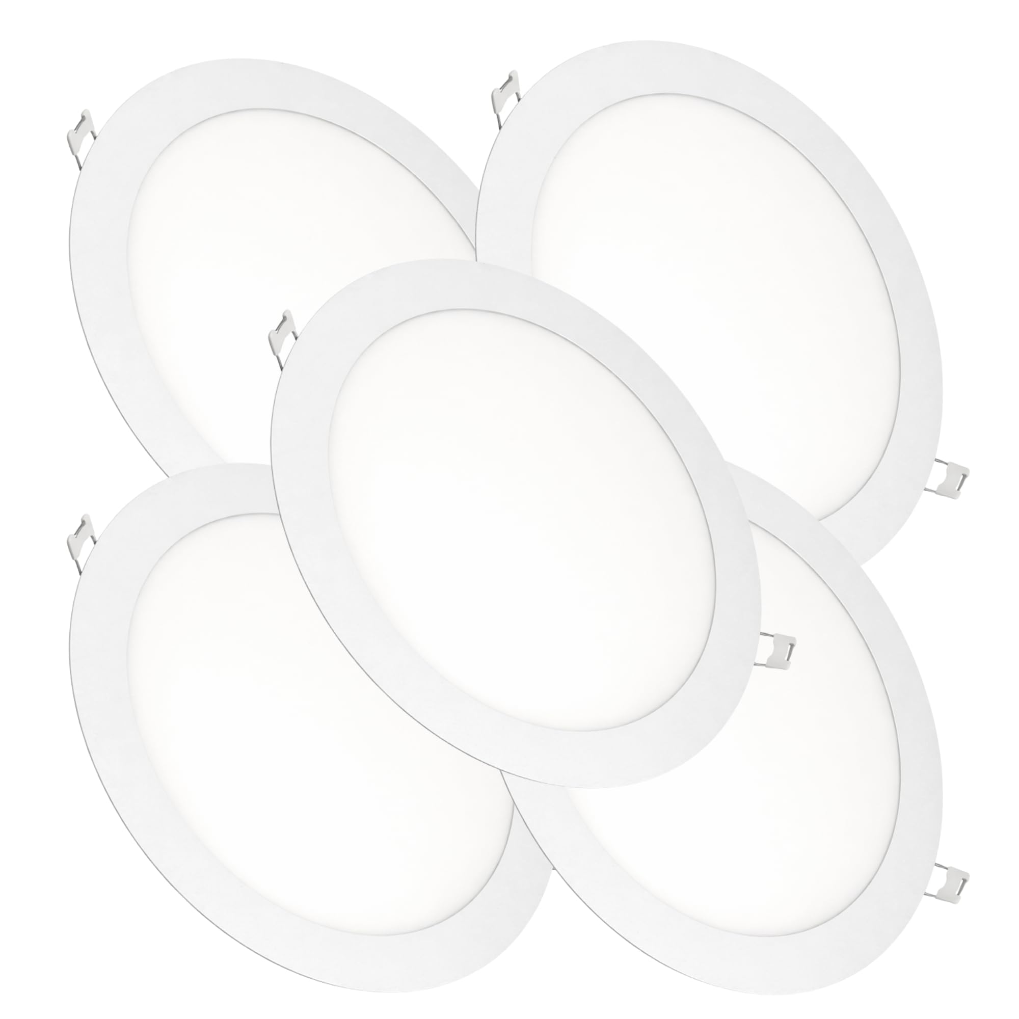JANDEI – Pack of 5 Round Recessed LED Downlights, 18W, 1500 Lumens, Extra-Flat 13 mm, Mounting Hole Ø200-205 mm, with Transformers Included (Cool White 6000k)