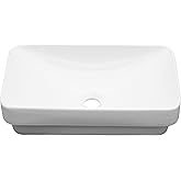Lordear Vessel Sink Bathroom Semi Recessed Sink 19 x 12 Inch Rectangular White Ceramic Vessel Sink Modern Vanity Sink Bath Wa